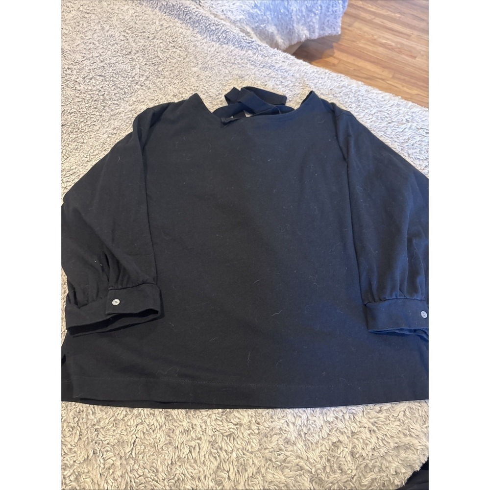 NWT J. Crew Black Ribbon Tie Back Relaxed Fit Balloon Sleeve Top Cotton Med
